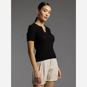 The Beverly Polo Top – Open Collar Knit with Short Sleeves
